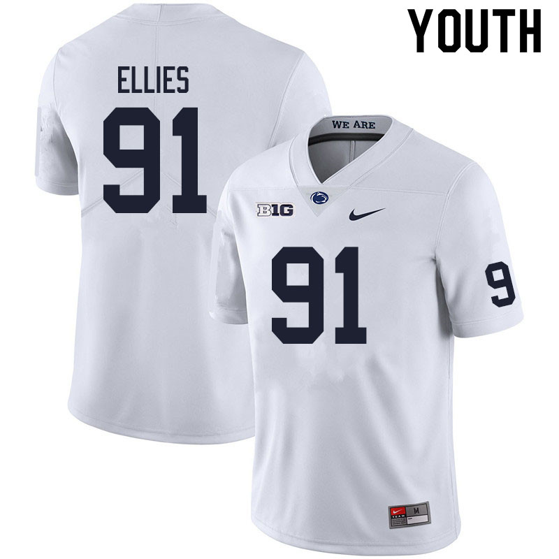 Youth #91 Dvon Ellies Penn State Nittany Lions College Football Jerseys Sale-White